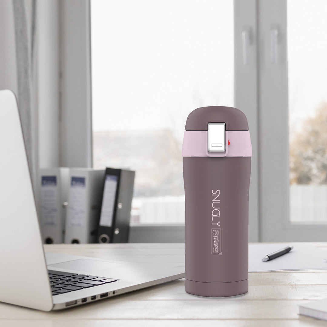 Snugly thermo mug mug à café thermos flask isolé en acier inoxydable pour boissons chaudes ou froides (300ml, Brown)