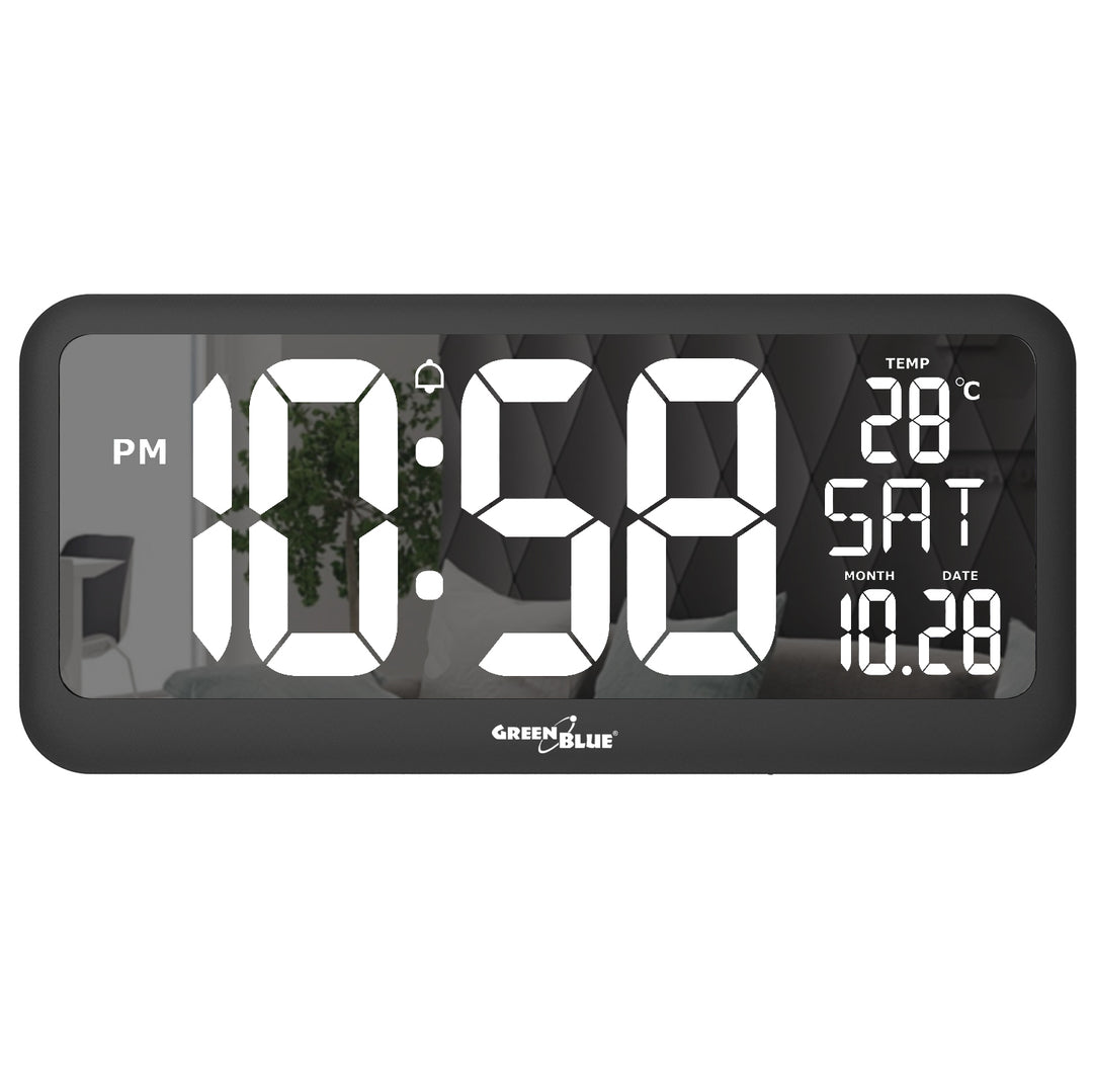 Digitale klok met temperatuursensor 37x17cm Grote wandklok Alarm LCD-scherm Plaats op een tafel of hang aan de muur Werkt op netadapter of batterijen