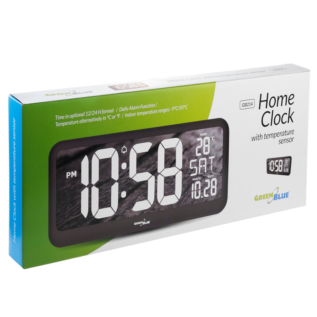 Digitale klok met temperatuursensor 37x17cm Grote wandklok Alarm LCD-scherm Plaats op een tafel of hang aan de muur Werkt op netadapter of batterijen