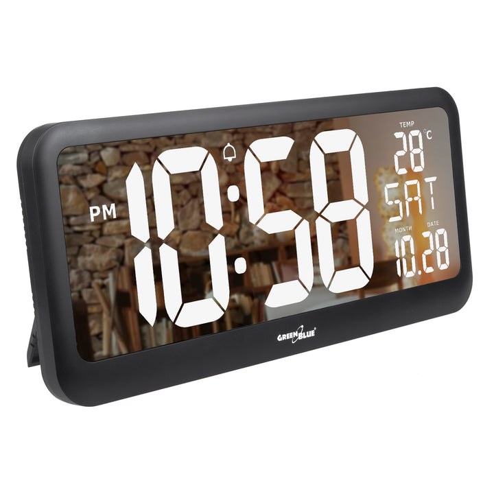 Horloge numérique avec capteur de température 37x17cm Grande horloge murale Alarme Écran LCD À poser sur une table ou à accrocher au mur Alimentation par adaptateur secteur ou piles