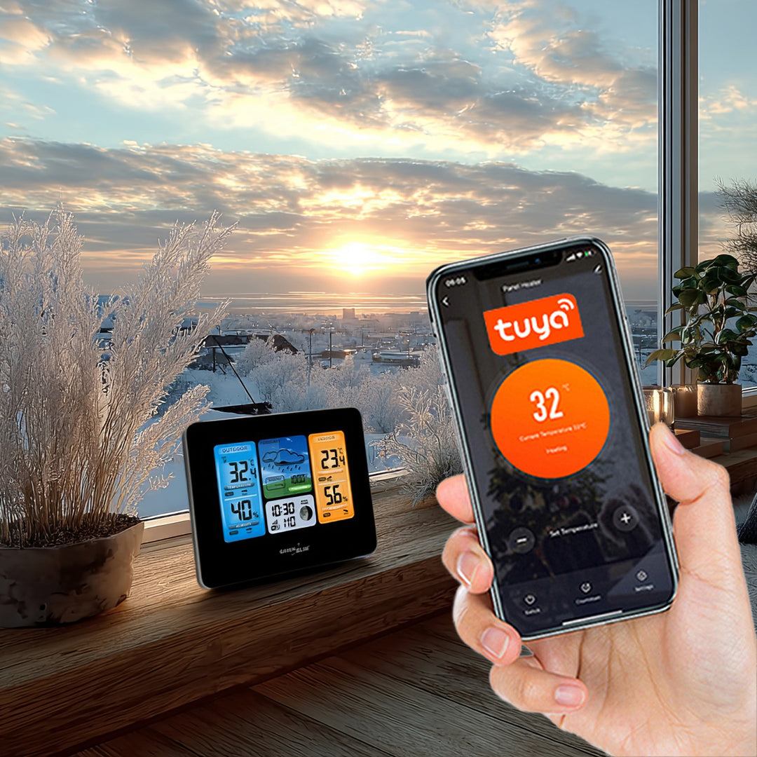 GreenBlue WiFi-weerstation, TUYA-compatibel, buitensensor, kalender, weersvoorspelling, barometer, GB215