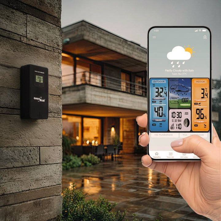 GreenBlue WiFi-weerstation, TUYA-compatibel, buitensensor, kalender, weersvoorspelling, barometer, GB215