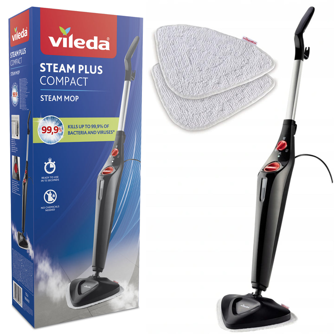 Vileda 168917 Steam Plus 3.0 elektrische stoommop met 2x microvezel vervangingspads, tapijtreiniging