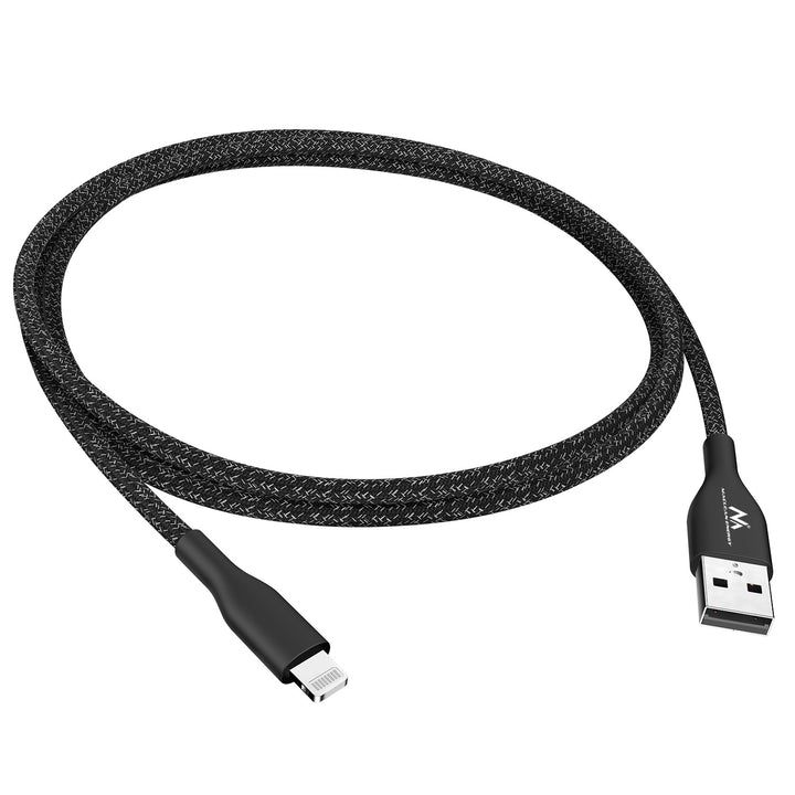 Maclean MCE845B Mfi-kabel compatibel met iPhone/iPod/iPad met ondersteuning voor Fast Charge 2,4 A zwart lengte 1m 5 V/2,4 A gegevensoverdracht