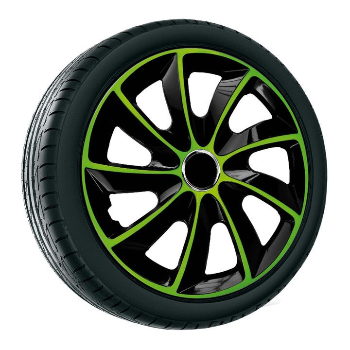 Enjoliveurs de roue - set complet de 4 pièces - NRM STIG EXTRA - noir et vert - 13" pouces