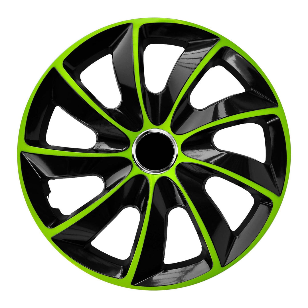 Enjoliveurs de roue - set complet de 4 pièces - NRM STIG EXTRA - noir et vert - 15" pouces