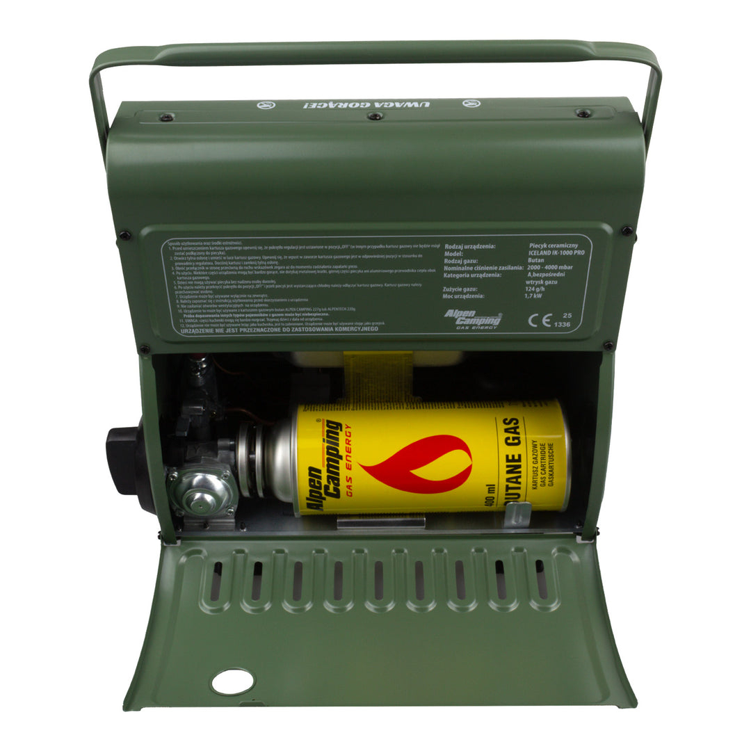 Alpen Camping Draagbare Gaskachel, Gasverbruik 124g/u, Piëzo-ontsteking, IK-1000 PRO, ICELAND