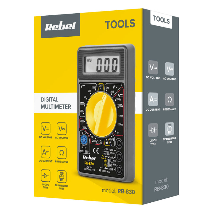 Compteur universel REBEL, tension AC et DC, courant DC, résistance, cordons de mesure MIE-RB-830
