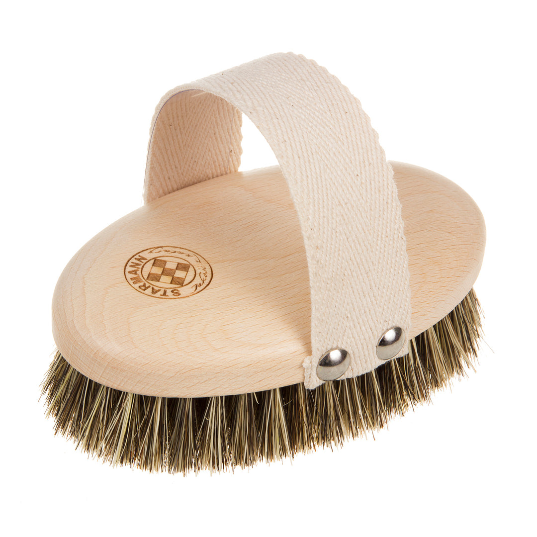 STARMANN Brosse corporelle en bois de hêtre Crin de cheval et Tampico Brosse de massage Brosse à sec Massage des seins Brosse à main de massage