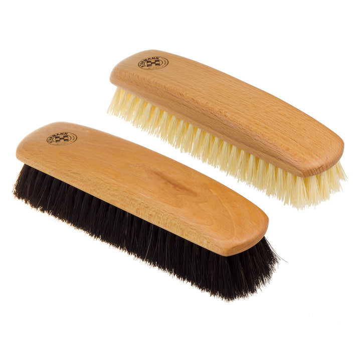 STARMANN Lot de brosses à chaussures en bois de hêtre Lot de 2 brosses à reluire 1x fibres de tampico 1x crinière de cheval  Lot de cirages pour chaussures