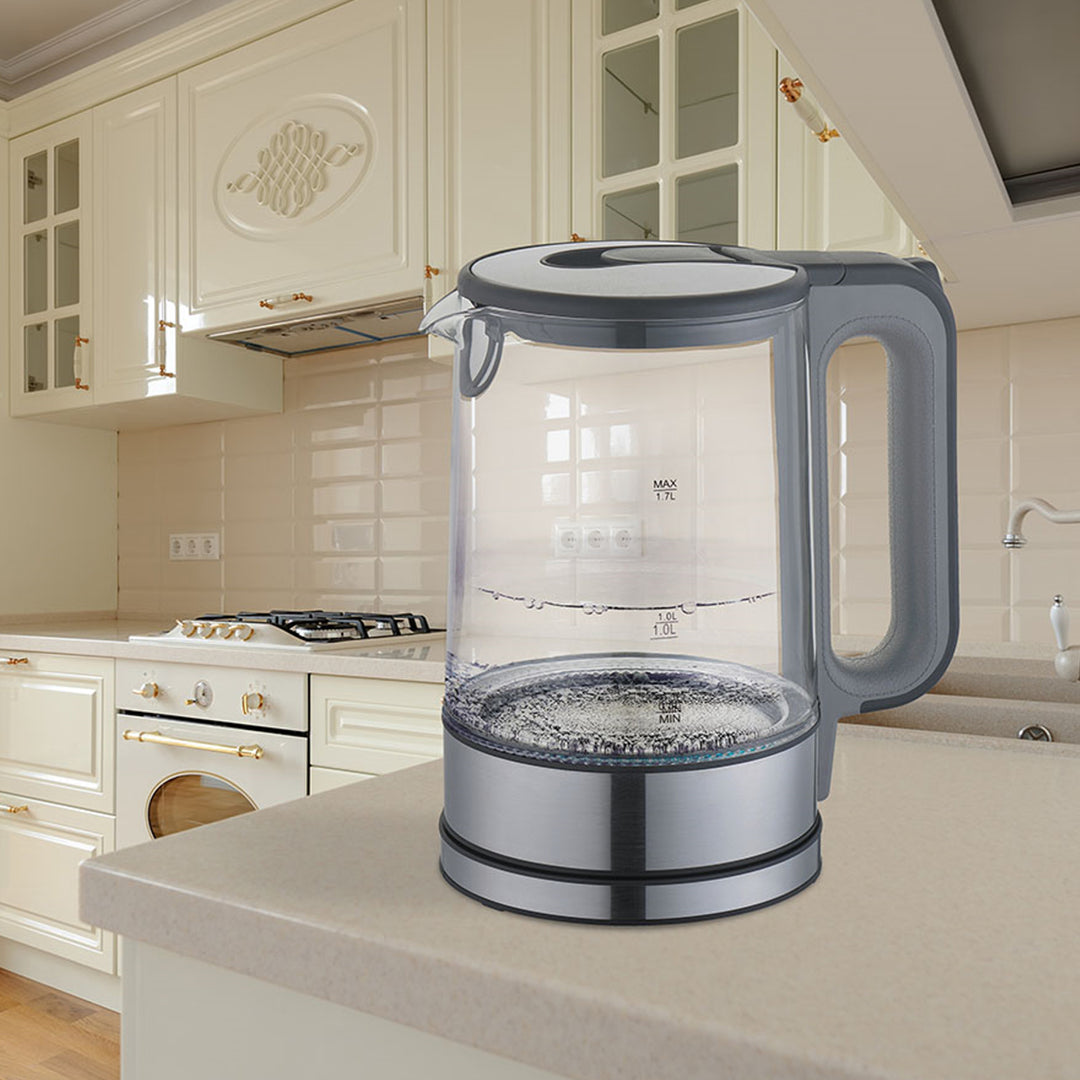 Bouilloire électrique en verre avec éclairage intérieur 1,7L Maestro Base à 360 degrés Arrêt automatique Filtre anti-calcaire Indicateur de niveau d'eau 220-240V, ~50Hz, 2200W