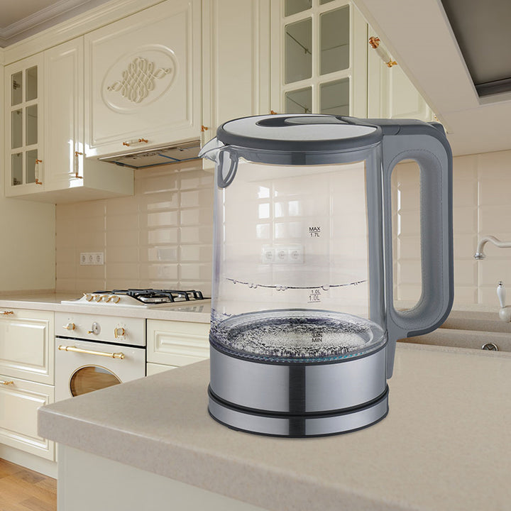 Bouilloire électrique en verre avec éclairage intérieur 1,7L Maestro Base à 360 degrés Arrêt automatique Filtre anti-calcaire Indicateur de niveau d'eau 220-240V, ~50Hz, 2200W