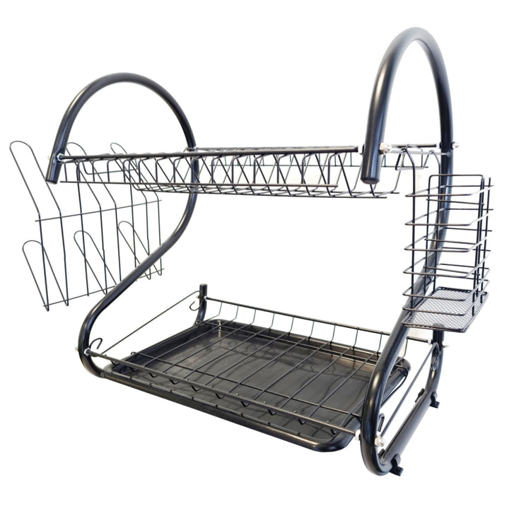 Séchoir à vaisselle à 2 étages Maestro Égouttoir à vaisselle avec support Étagère à verres et à couverts Noir (38cm)