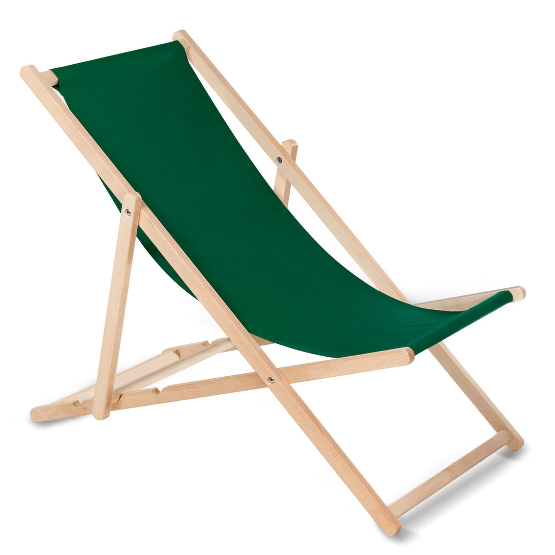 Chaise longue Bain de soleil pliable en bois de hêtre sans accoudoirs Bain de soleil de jardin Chaise longue vert foncé