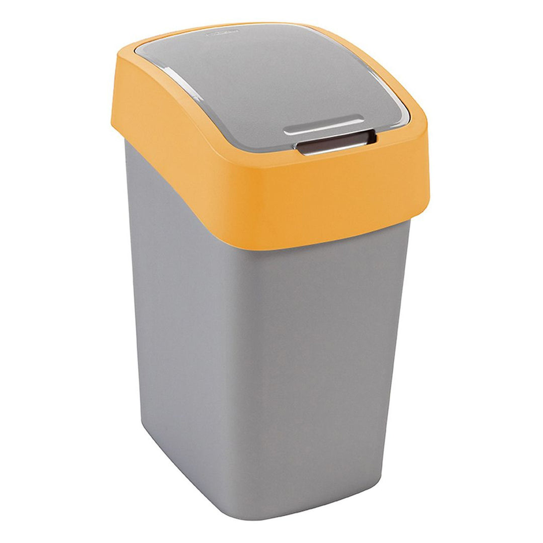 Cuver poubelle Flip Bin pour ségrégation, gris, cadre orange, 25L. Le couvercle à ouverture manuelle cache les déchets et empêche les mauvaises odeurs.