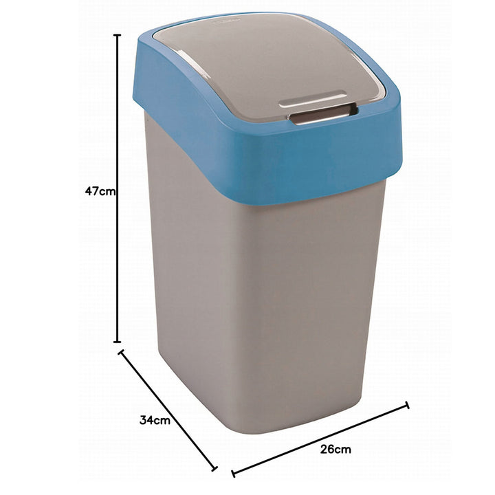 Flip Bin prullenbak voor scheiden, grijs, blauw frame, 25L. Het handmatig te openen deksel verbergt afval en voorkomt nare geurtjes.