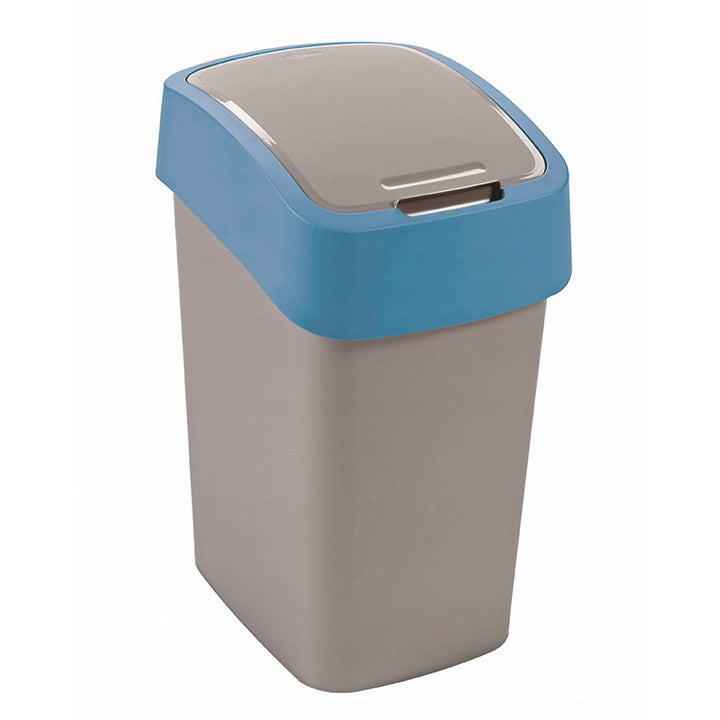 Flip Bin prullenbak voor scheiden, grijs, blauw frame, 25L. Het handmatig te openen deksel verbergt afval en voorkomt nare geurtjes.