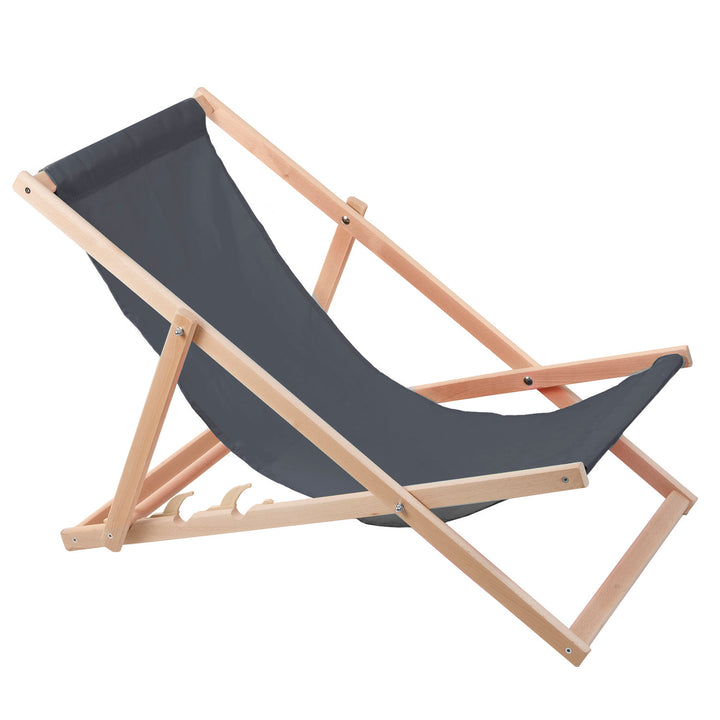 Chaise longue confortable en bois gris, idéale pour la plage, le balcon, la terrasse...