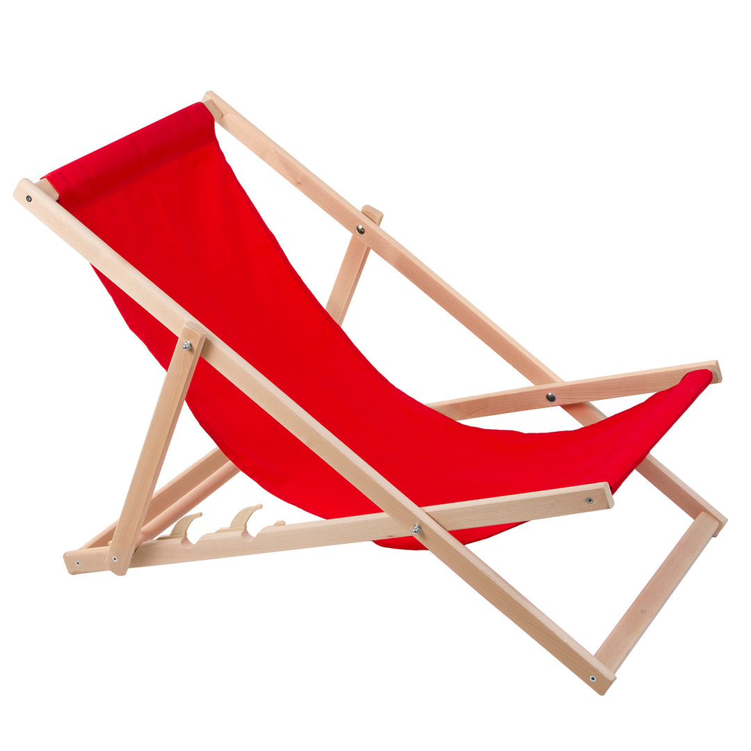 Chaise longue Wood Ok confortable en bois rouge, idéale pour la plage, le balcon, la terrasse