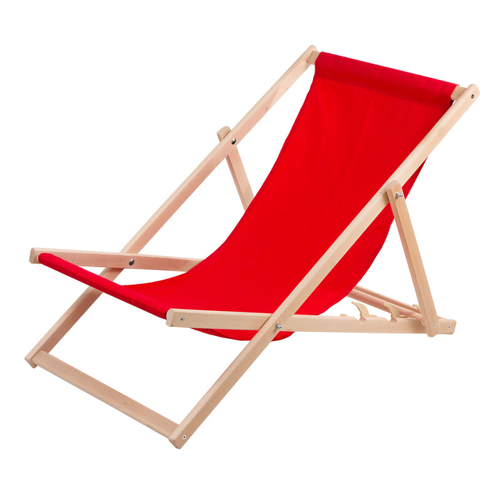 Comfortabele Wood Ok loungestoel in rood hout, ideaal voor op het strand, balkon, terras