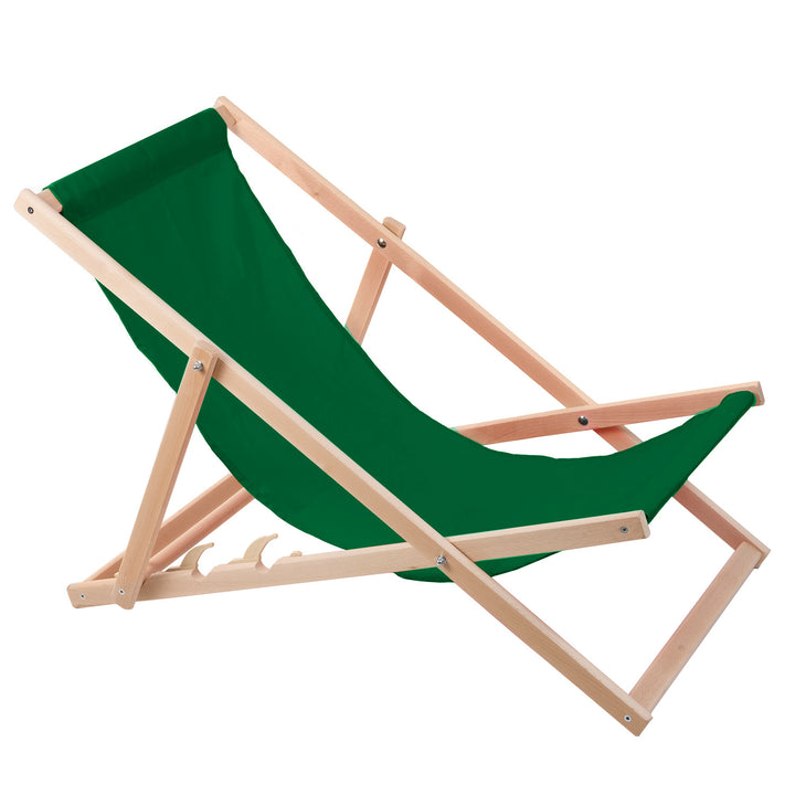 Chaise longue confortable en bois de couleur verte, idéale pour la plage, le balcon, la terrasse