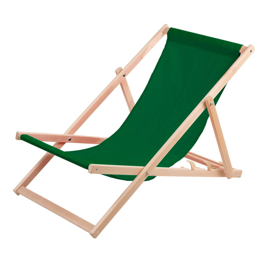 Comfortabele houten ligstoel in groene kleur, ideaal voor op het strand, balkon, terras