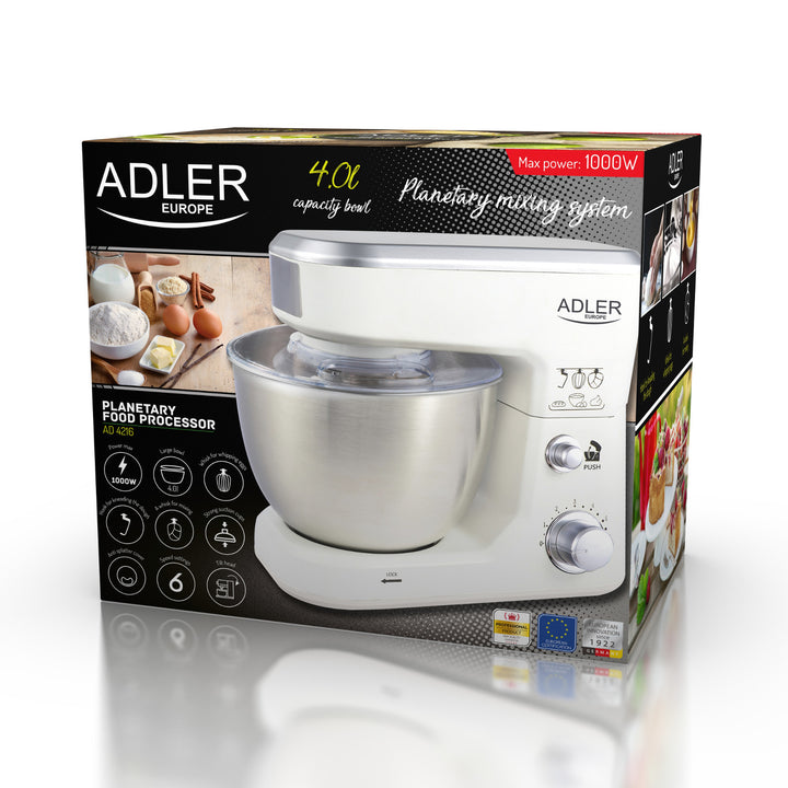 Robot culinaire planétaire 1000W Adler AD 4216 - 6 vitesses