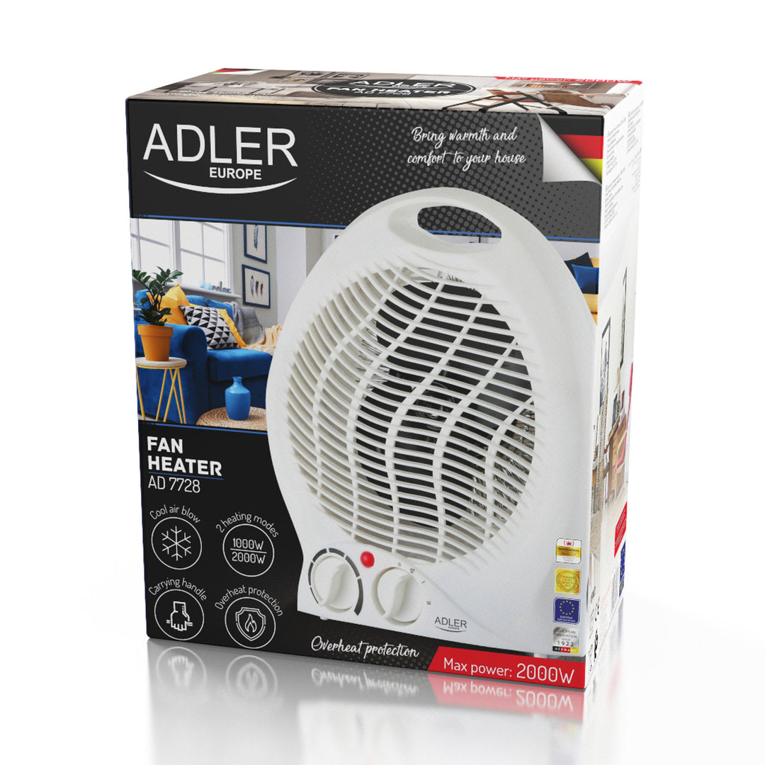 Adler ventilatorkachel, thermostaat, ventilatorfunctie, 2000W, wit, AD 7728