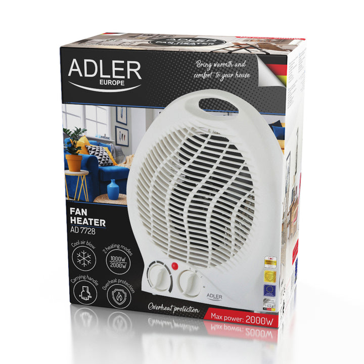 Adler ventilatorkachel, thermostaat, ventilatorfunctie, 2000W, wit, AD 7728