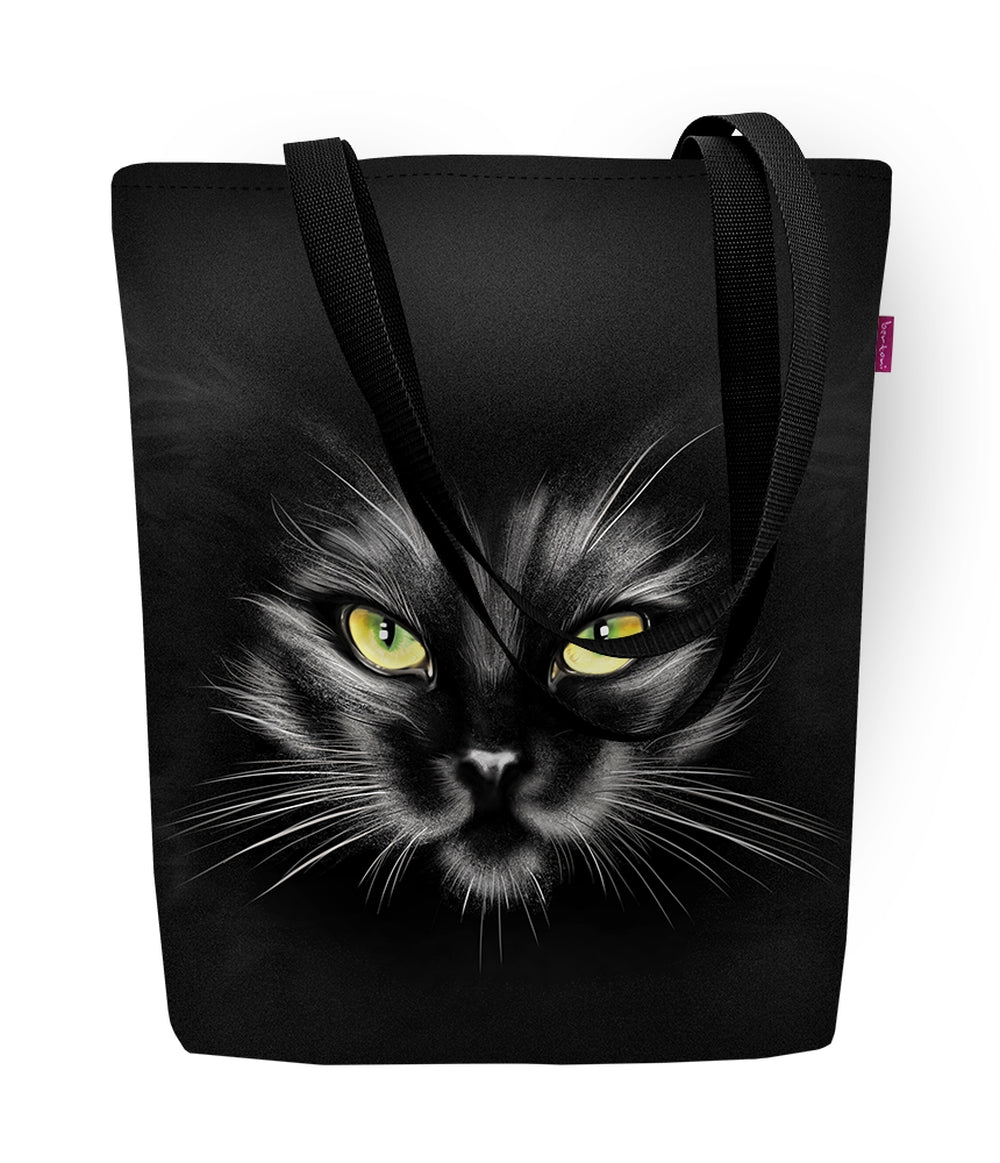 Schoudertas met ritssluiting Bertoni Sunny Nero Dames Shopper 36x40 cm (geschikt voor A4) Draagtas Stoffen tas met kattenmotief