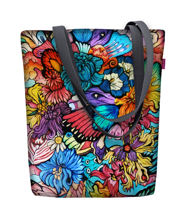 Schoudertas met ritssluiting Bertoni Sunny 36x40 cm (geschikt voor A4) Draagtas, boodschappentas, stof met Hippi-motief