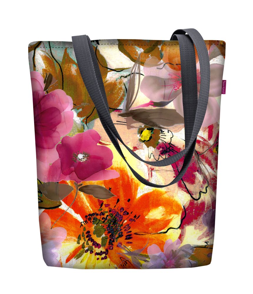 Bertoni Sunny Shopper schoudertas met ritssluiting 36x40 cm (geschikt voor A4) Draagtas Stoffen tas met Tuinmotief