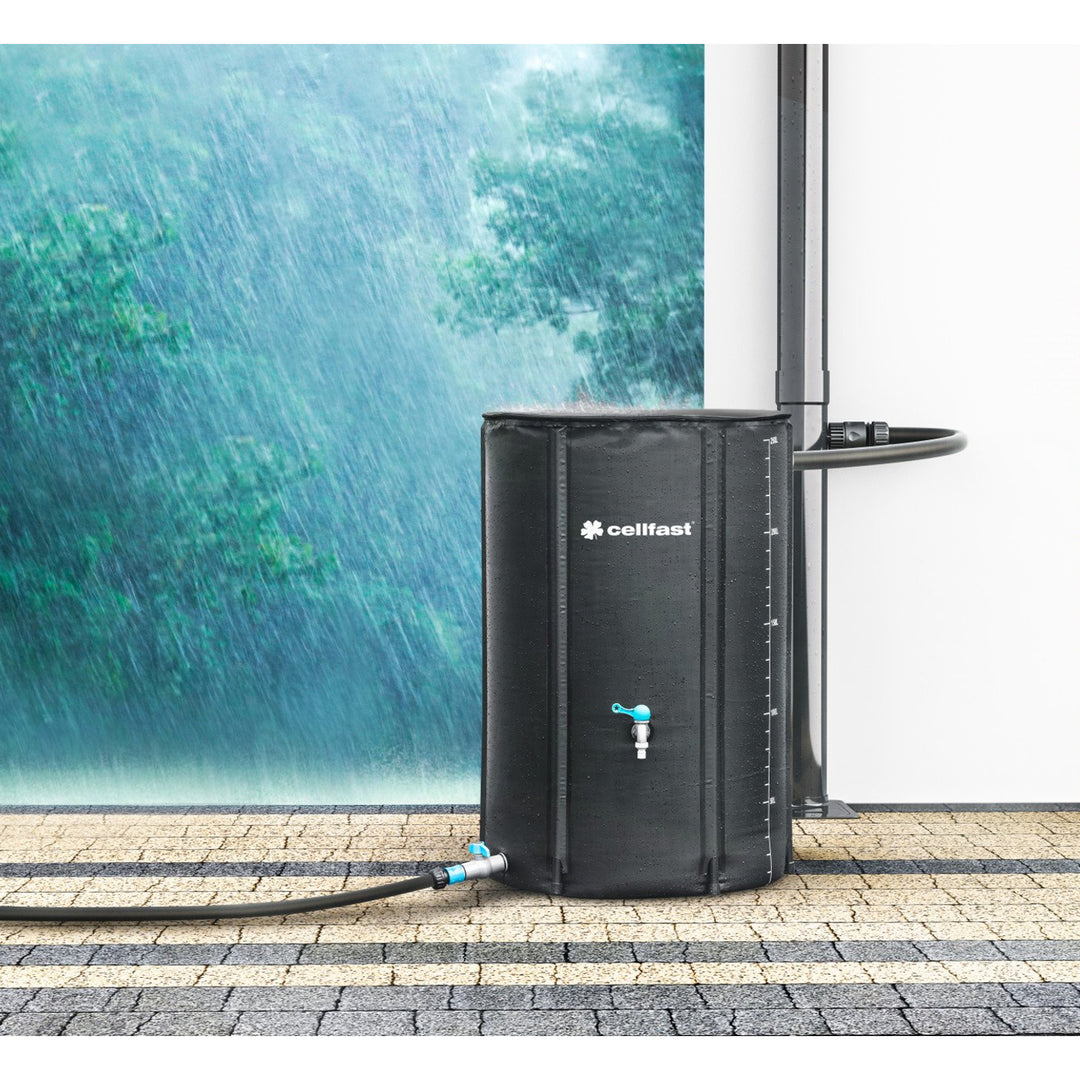 Opvouwbare regenwaterton met Cellfast-kraan voor tuinbewateringstank, capaciteit 250 liter