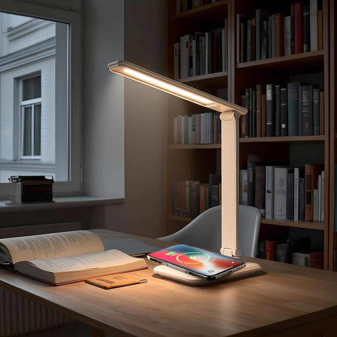 Dimbare LED-bureaulamp 9W Bureaulamp met Qi-inductielader