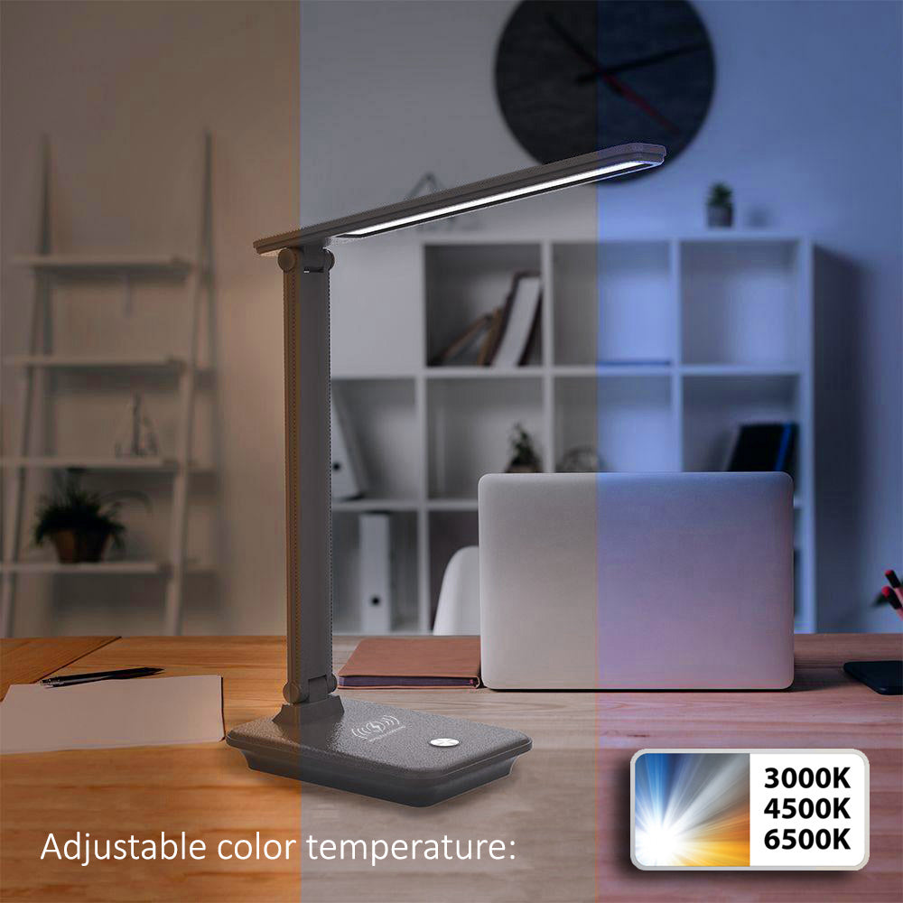 Lampe de bureau LED à intensité variable Lampe de bureau 9W avec chargeur Qi à induction