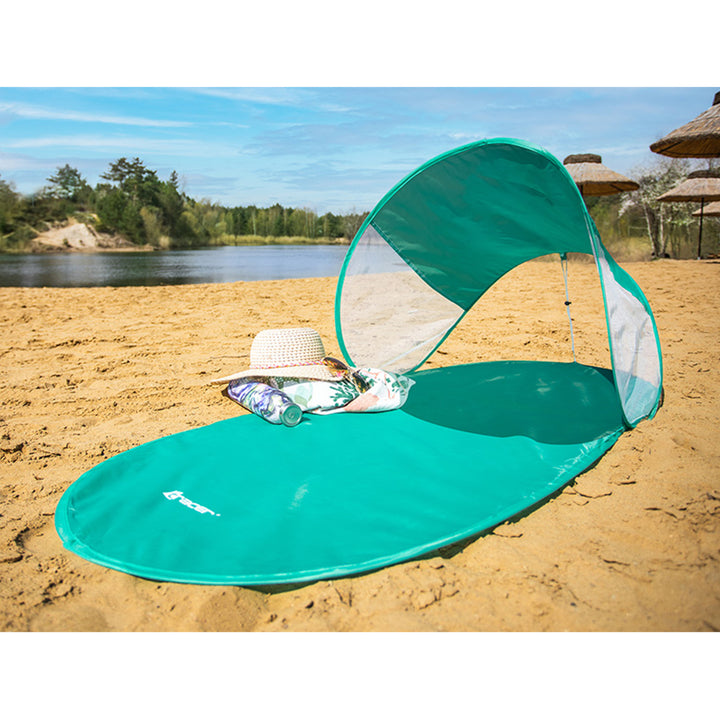 TRACER Tapis de plage avec protection solaire Couverture de plage Couverture de pique-nique Couverture solaire 145 x 70 cm Outdoor Couverture Imperméable Rapidement Pliable Portable Menthe