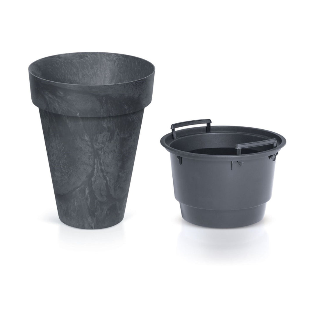 Pot de fleurs rond avec insert Cube Slim Beton Effect DCUS355E-S433 - couleur anthracite, 25l