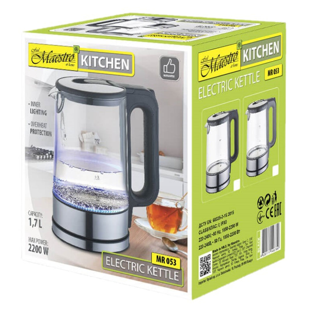 MAESTRO MR-053 Draadloze waterkoker 1,7L glas &amp;; verlicht RVS 2200W