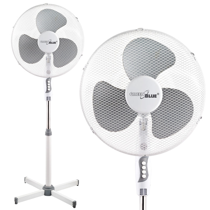 GreenBlue GB560 Pedestal Floor Fan 16'' 40W Oscillating 3 Speeds Adjustable Height 1.20m 1.5m Cable UK Plug