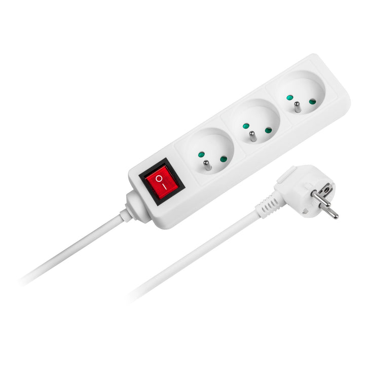 Câble d'extension blanc Rebel 3 prises, câble 3m (3x1.5mm) avec interrupteur