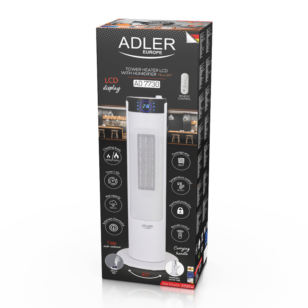 Adler AD 7730 LCD-kolomverwarmer met luchtbevochtiger