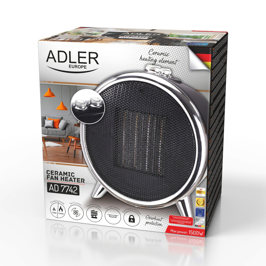 Adler AD 7742 1500 W keramische radiator met ventilatorstand