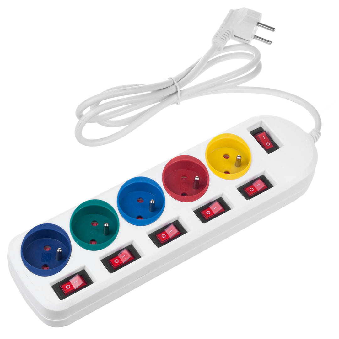 Multiprise Maclean, rallonge 5 prises, avec interrupteurs, 250VAC/10A, 1.5m, MCE204 M/W