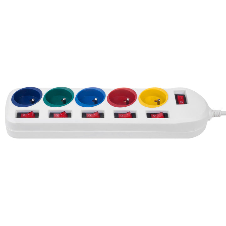 Multiprise Maclean, rallonge 5 prises, avec interrupteurs, 250VAC/10A, 1.5m, MCE204 M/W