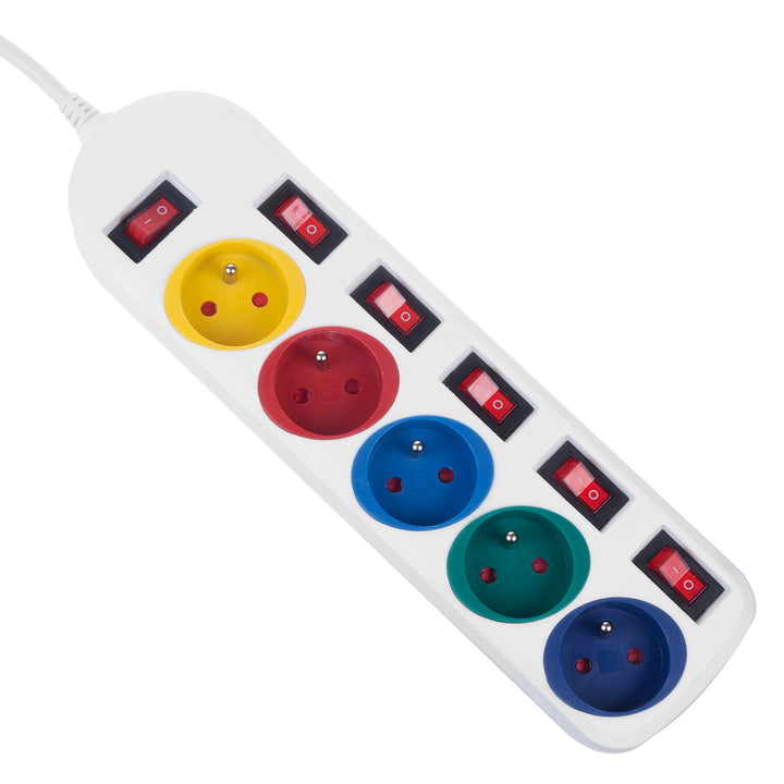 Multiprise Maclean, rallonge 5 prises, avec interrupteurs, 250VAC/10A, 1.5m, MCE204 M/W