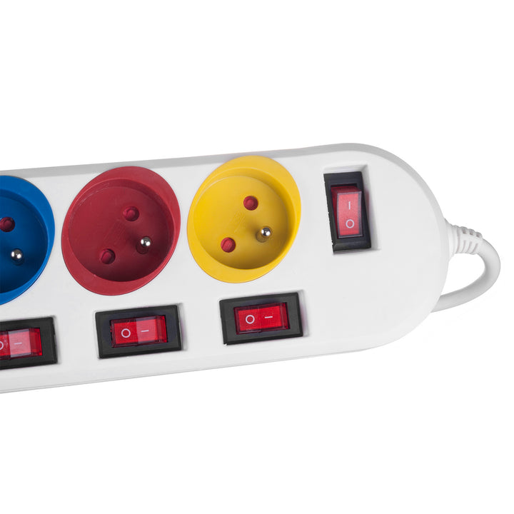 Multiprise Maclean, rallonge 5 prises, avec interrupteurs, 250VAC/10A, 1.5m, MCE204 M/W