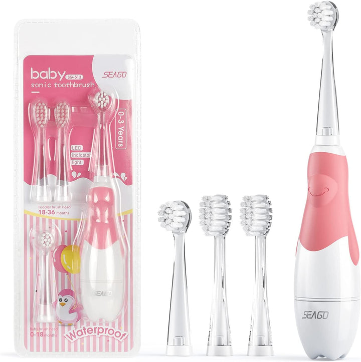 SEAGO brosse à dents sonique pour enfants, rose, 1xAA 1.5V (non inclus), 4 embouts, SG-513 Pink