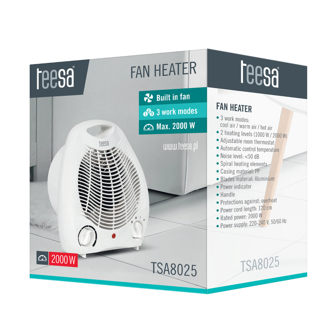 Ventilateur thermoélectrique 2000W Teesa TSA8025 3 modes, thermostat réglable