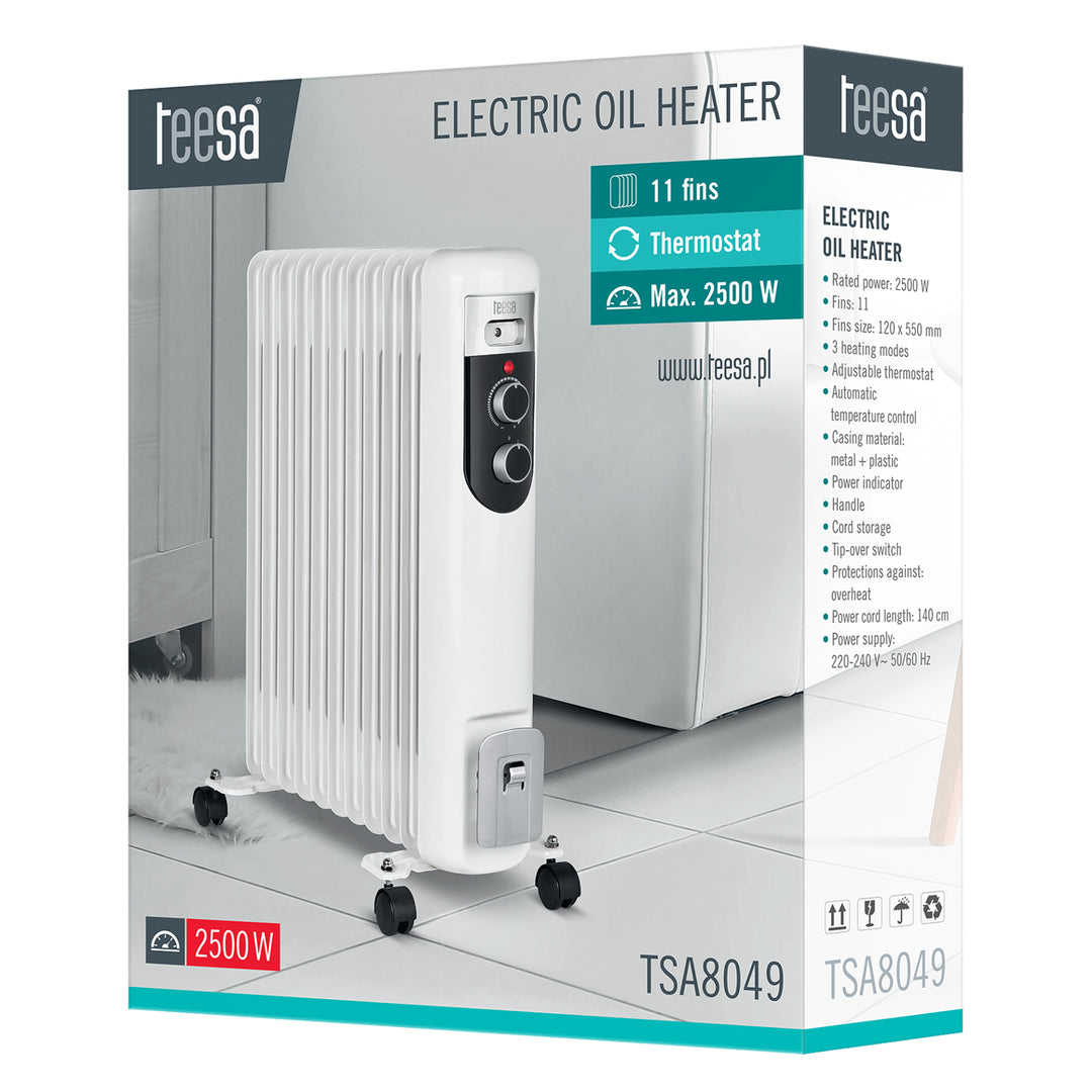 Teesa TSA8049 oliekachelradiator 2500W 11 vinnen 3 verwarmingsmodi