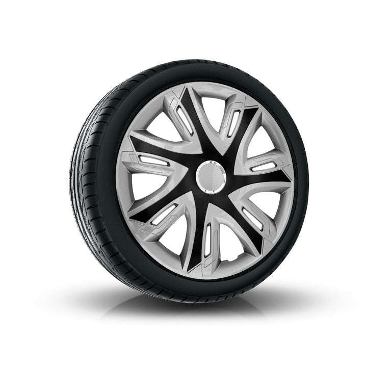 Supernova Enjoliveurs de roue pour jantes en acier 4X Jeu de 4 enjoliveurs de roue pour voiture Véhicule automobile Convient à la plupart des marques et des jantes Plastique ABS (noir/argent, 16")